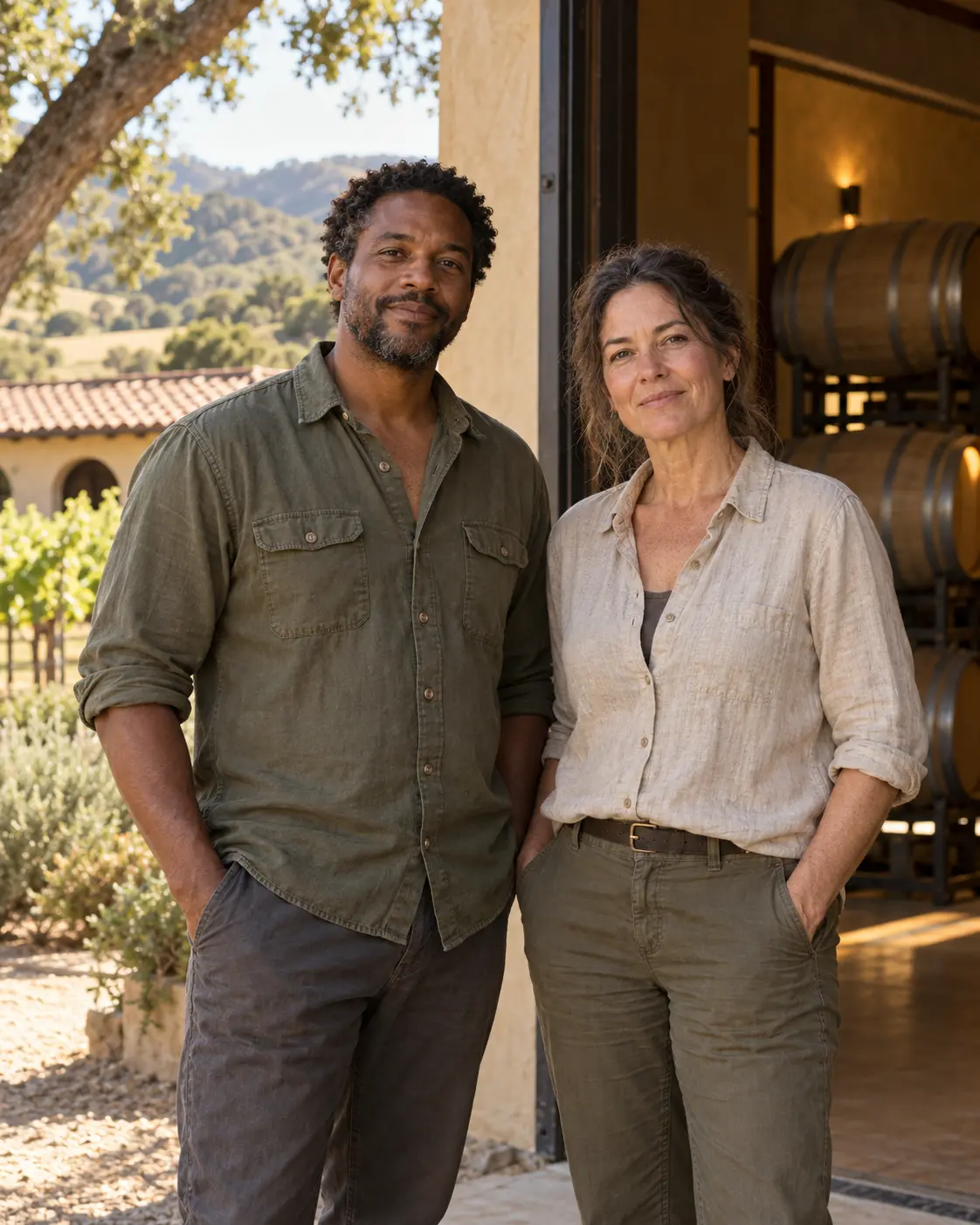 AI-created portrait of the fictional Harvest Letter Cellars winemakers