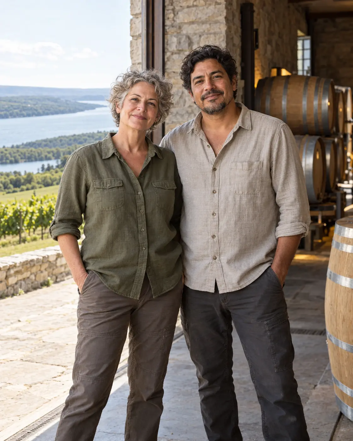 AI-created portrait of the fictional Linen & Stone Cellars winemakers