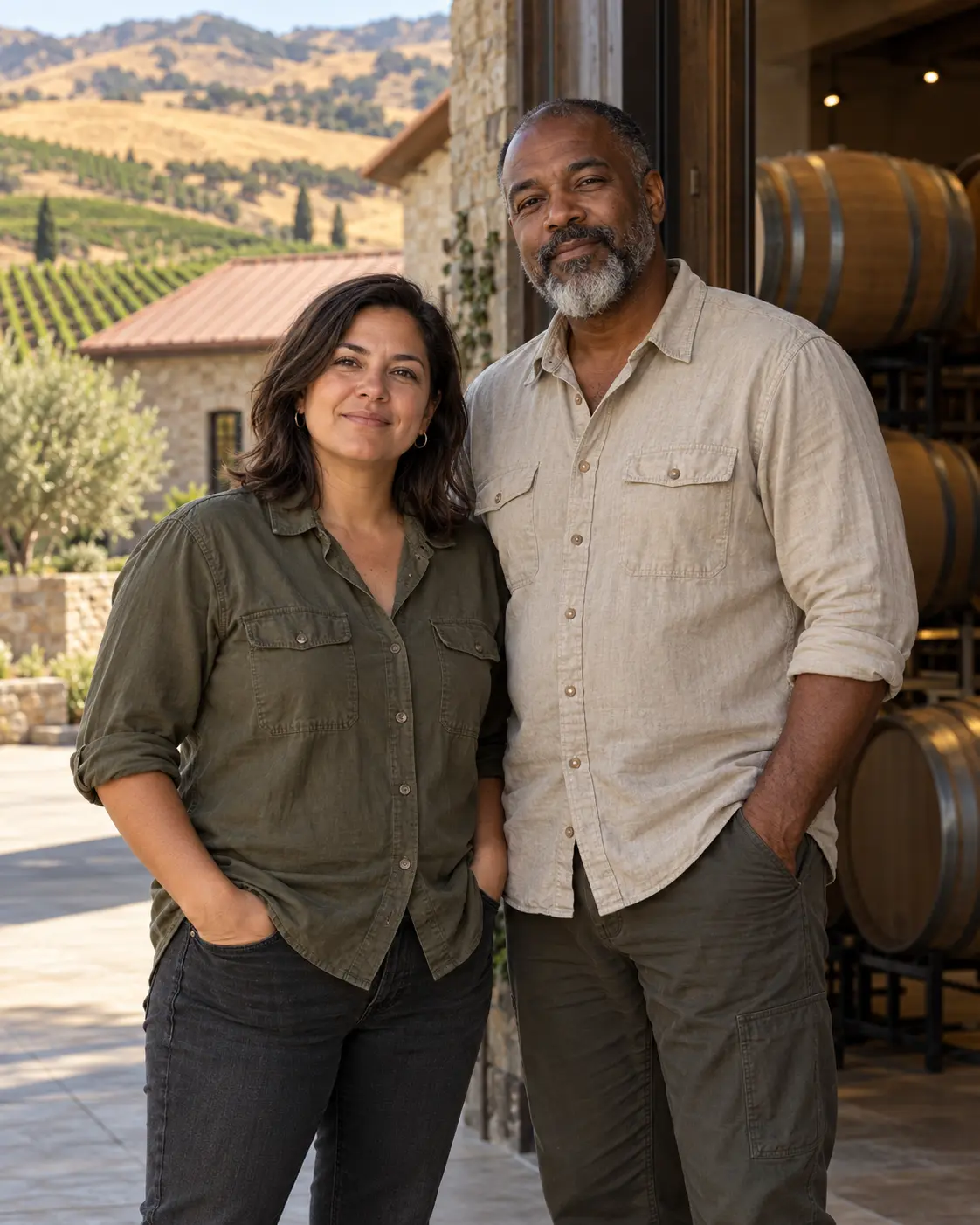 AI-created portrait of the fictional Red Thread Cellars winemakers