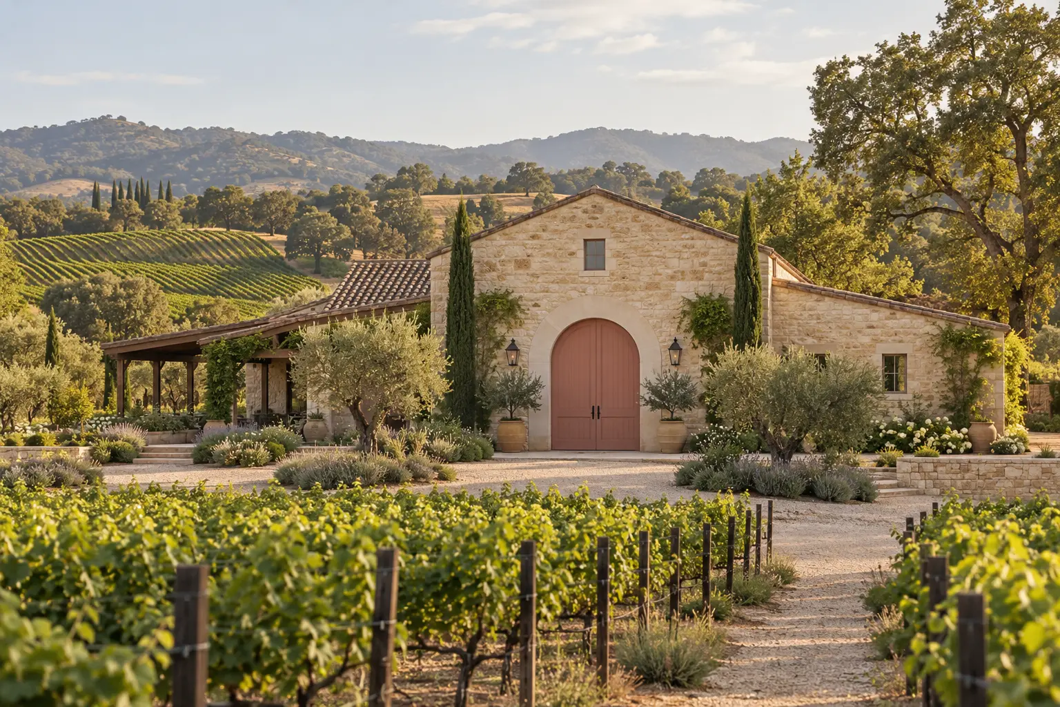 AI-created winery exterior for fictional Small Occasion Cellars