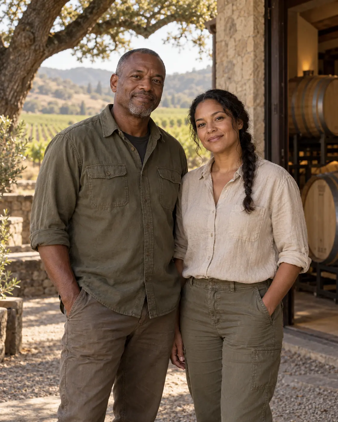 AI-created portrait of the fictional Stillwater Row Cellars winemakers