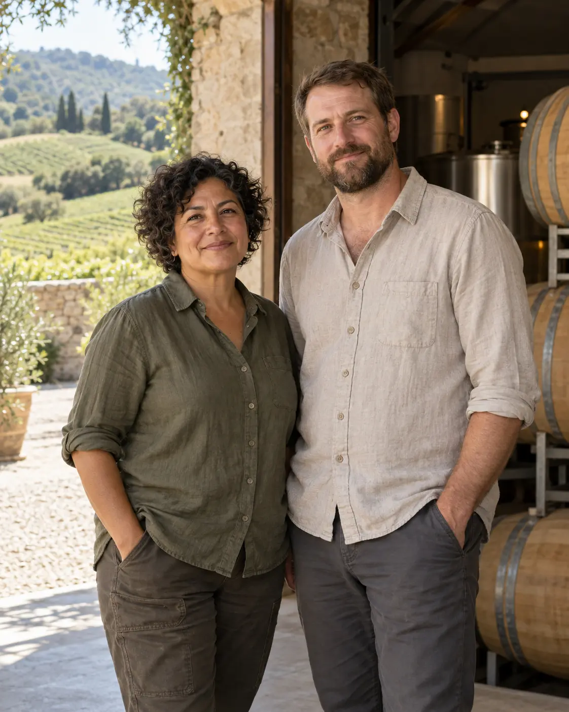 AI-created portrait of the fictional Sunday Signal Cellars winemakers