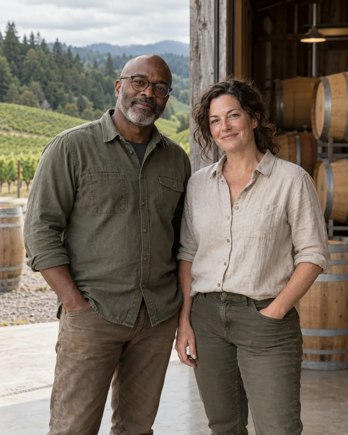 AI-created portrait of the fictional The Quiet Toast Cellars winemakers